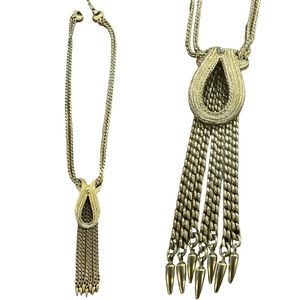 VINTAGE | 80's Monet Liquid Gold Art Deco Strands Fringe Necklace Signed